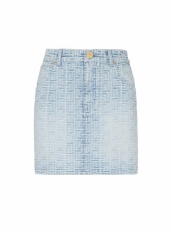 Monogrammed Short Denim Skirt-Balmain Fashion
