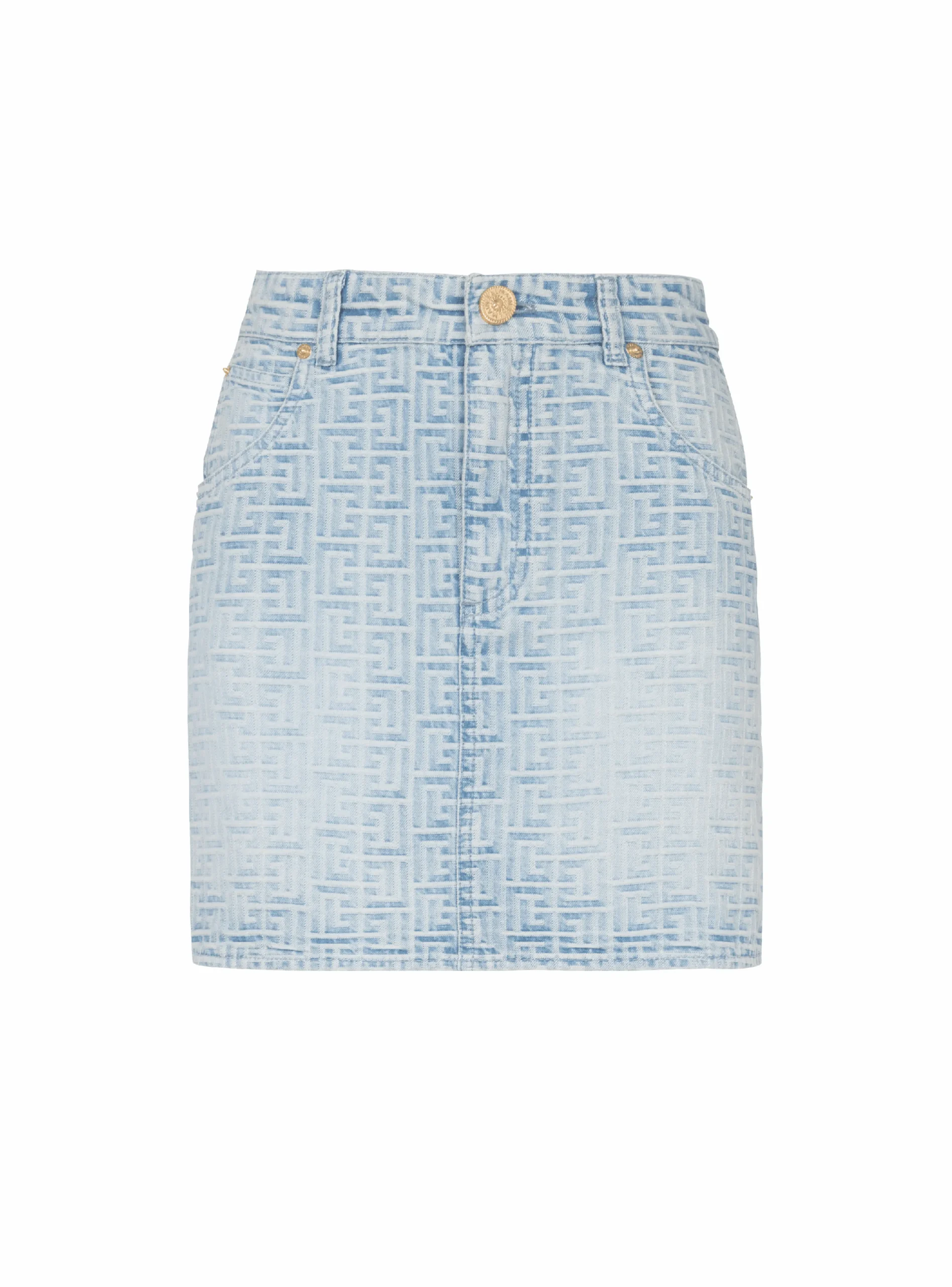 Monogrammed Short Denim Skirt-Balmain Fashion