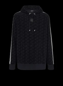 Monogrammed Velvet Hooded Sweatshirt-Balmain Discount