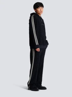 Monogrammed Velvet Hooded Sweatshirt-Balmain Discount