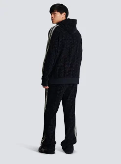 Monogrammed Velvet Hooded Sweatshirt-Balmain Discount