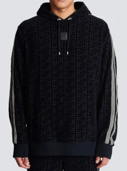 Monogrammed Velvet Hooded Sweatshirt-Balmain Discount