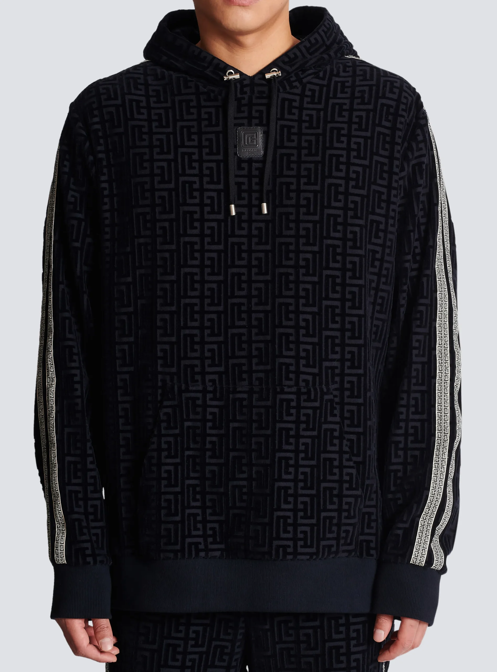 Monogrammed Velvet Hooded Sweatshirt-Balmain Discount