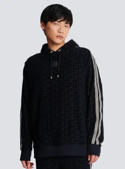 Monogrammed Velvet Hooded Sweatshirt-Balmain Discount