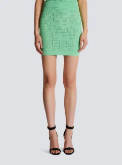 Openwork Monogram Knit Skirt-Balmain Outlet
