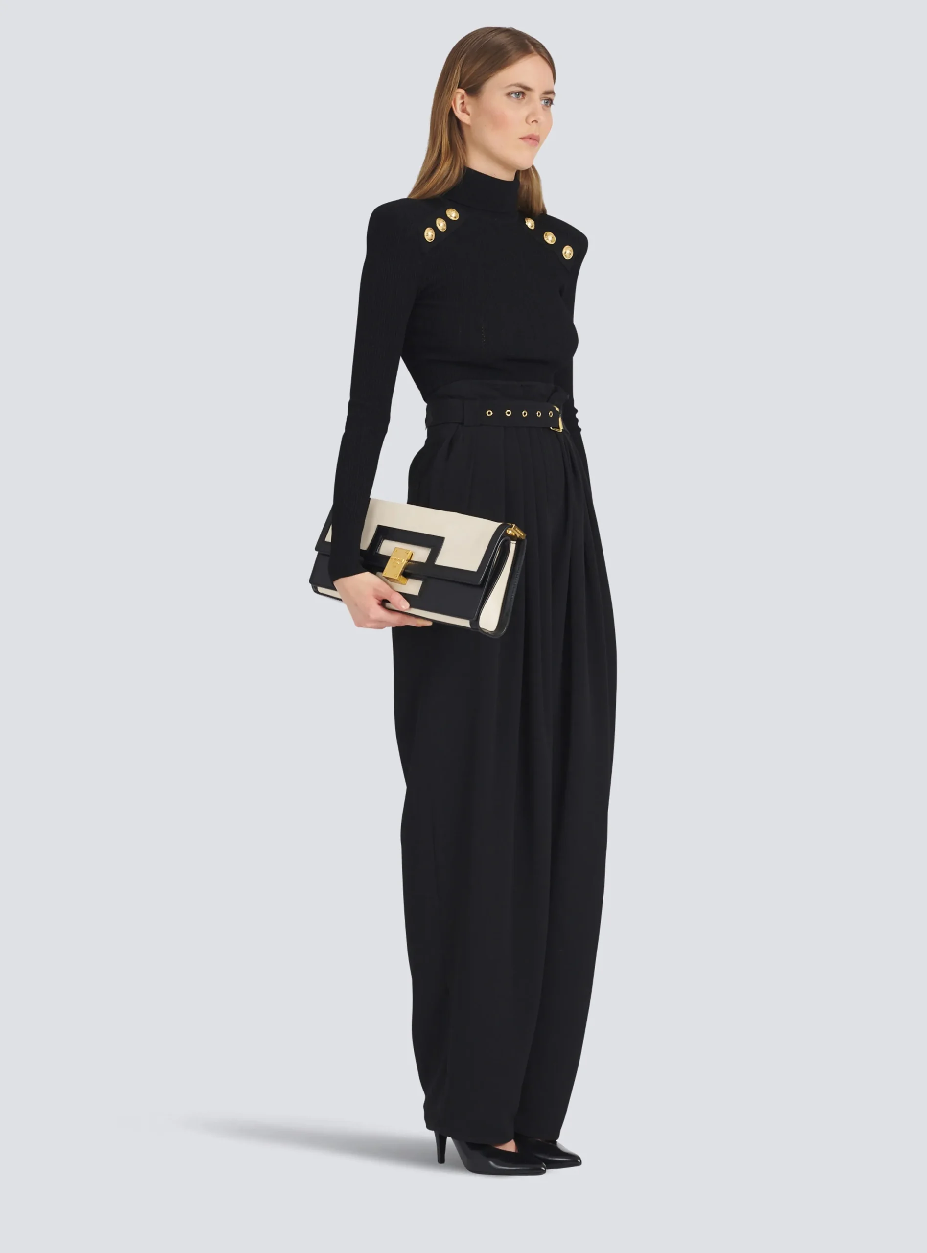 Oversized Black And Leather 1945 Heritage Clutch Bag-Balmain Cheap