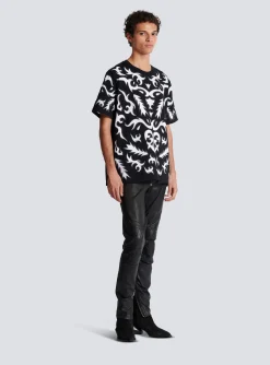 Oversized T-shirt With Laser-cut Baroque Print-Balmain Shop