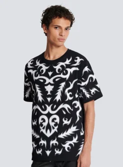 Oversized T-shirt With Laser-cut Baroque Print-Balmain Shop