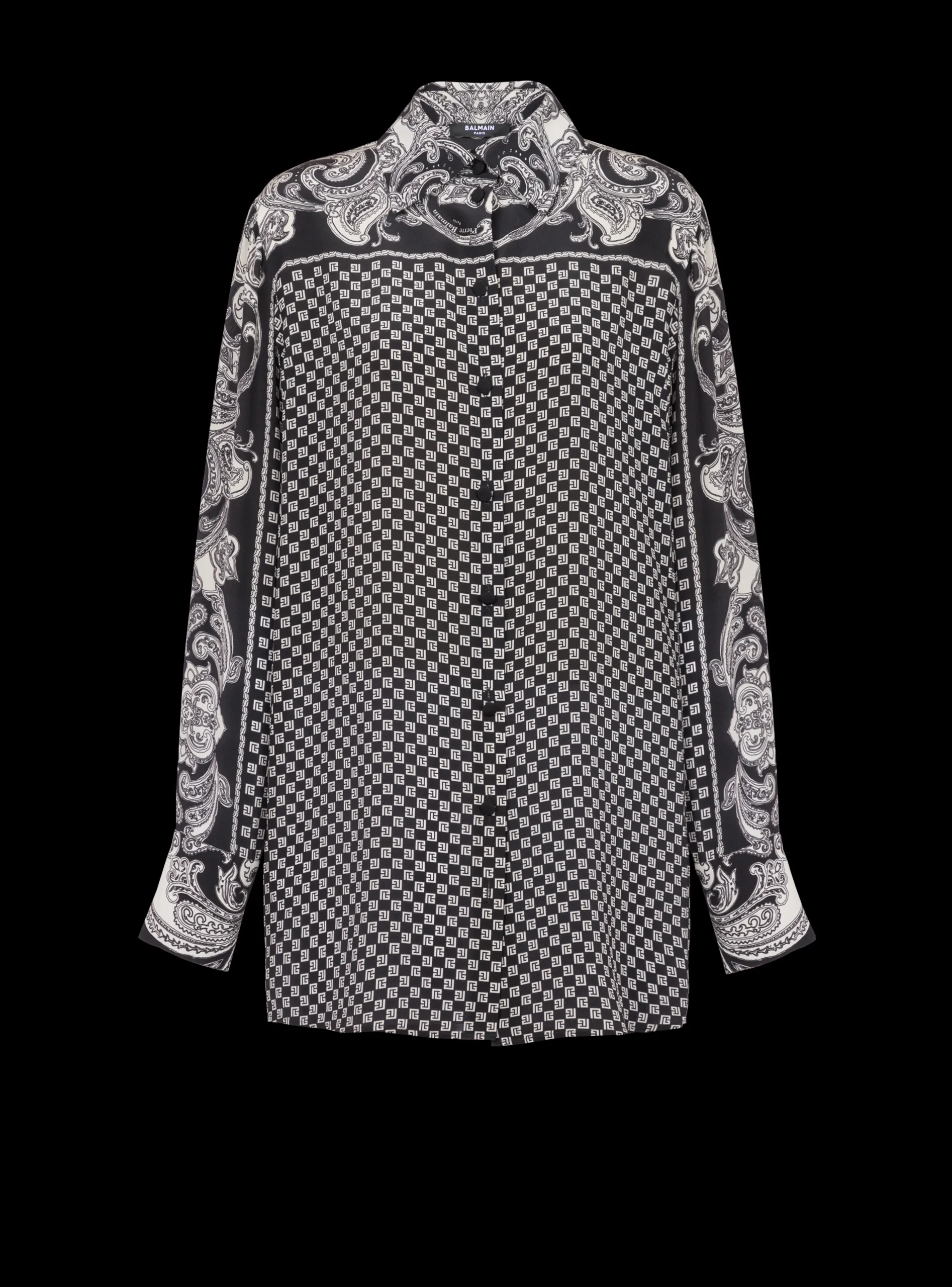 Paisley And Mini Monogram Printed Silk Shirt-Balmain Cheap