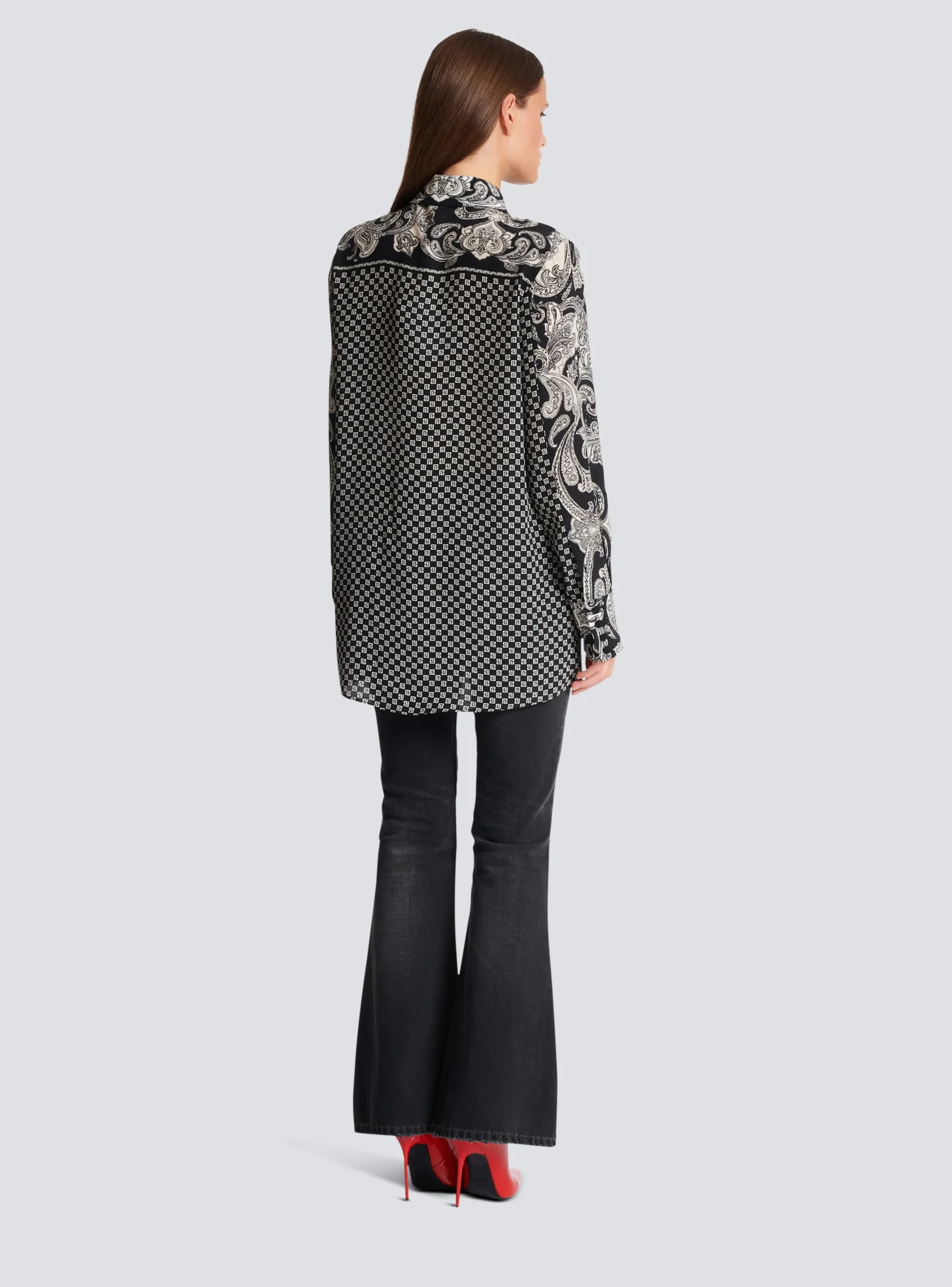 Paisley And Mini Monogram Printed Silk Shirt-Balmain Cheap