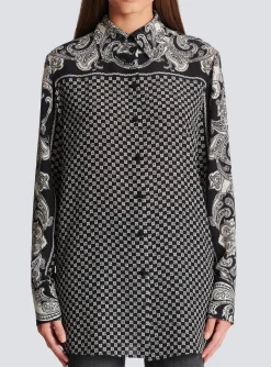 Paisley And Mini Monogram Printed Silk Shirt-Balmain Cheap