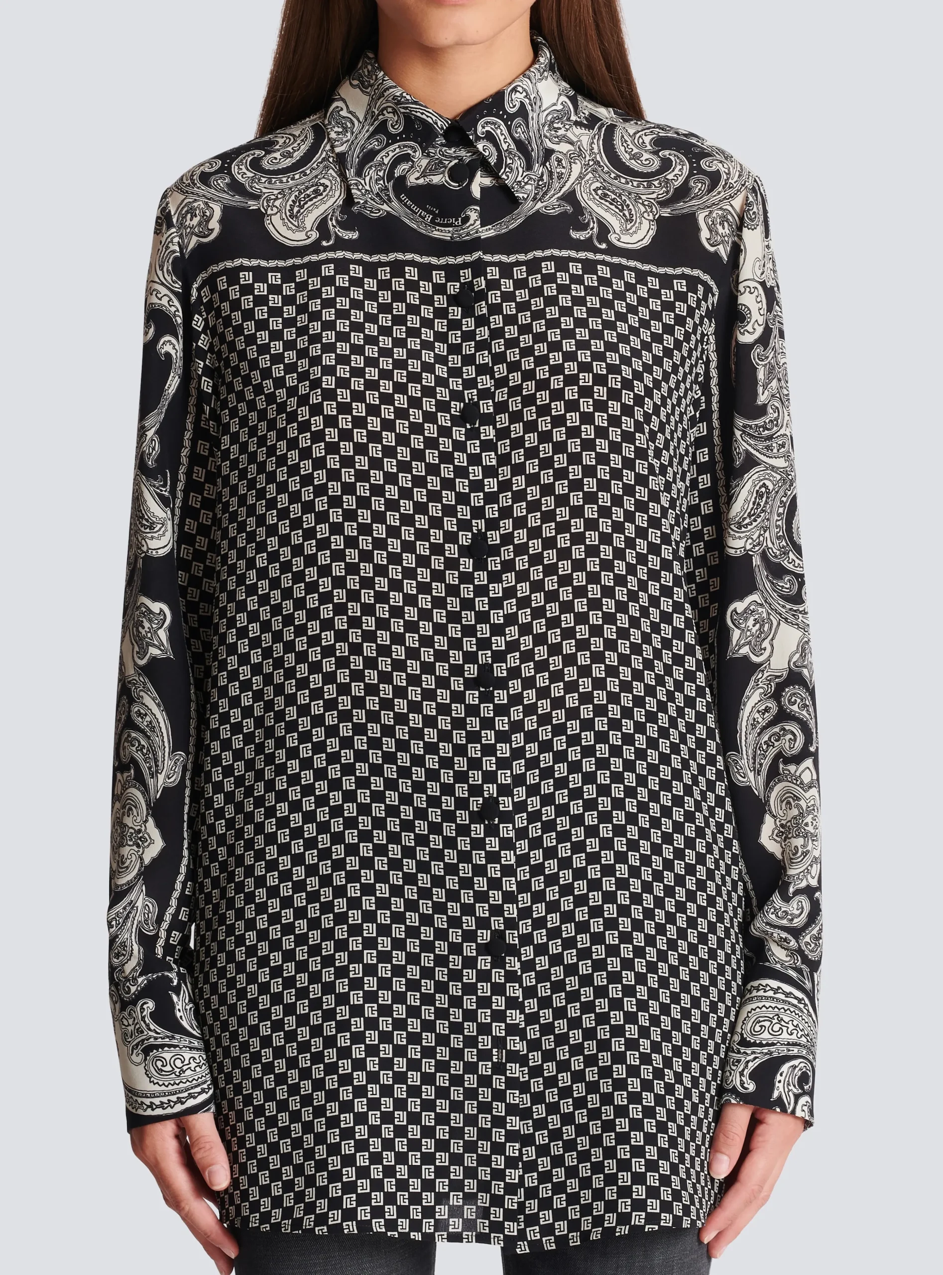 Paisley And Mini Monogram Printed Silk Shirt-Balmain Cheap