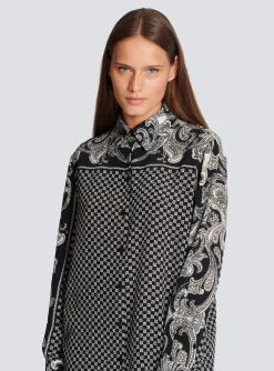 Paisley And Mini Monogram Printed Silk Shirt-Balmain Cheap