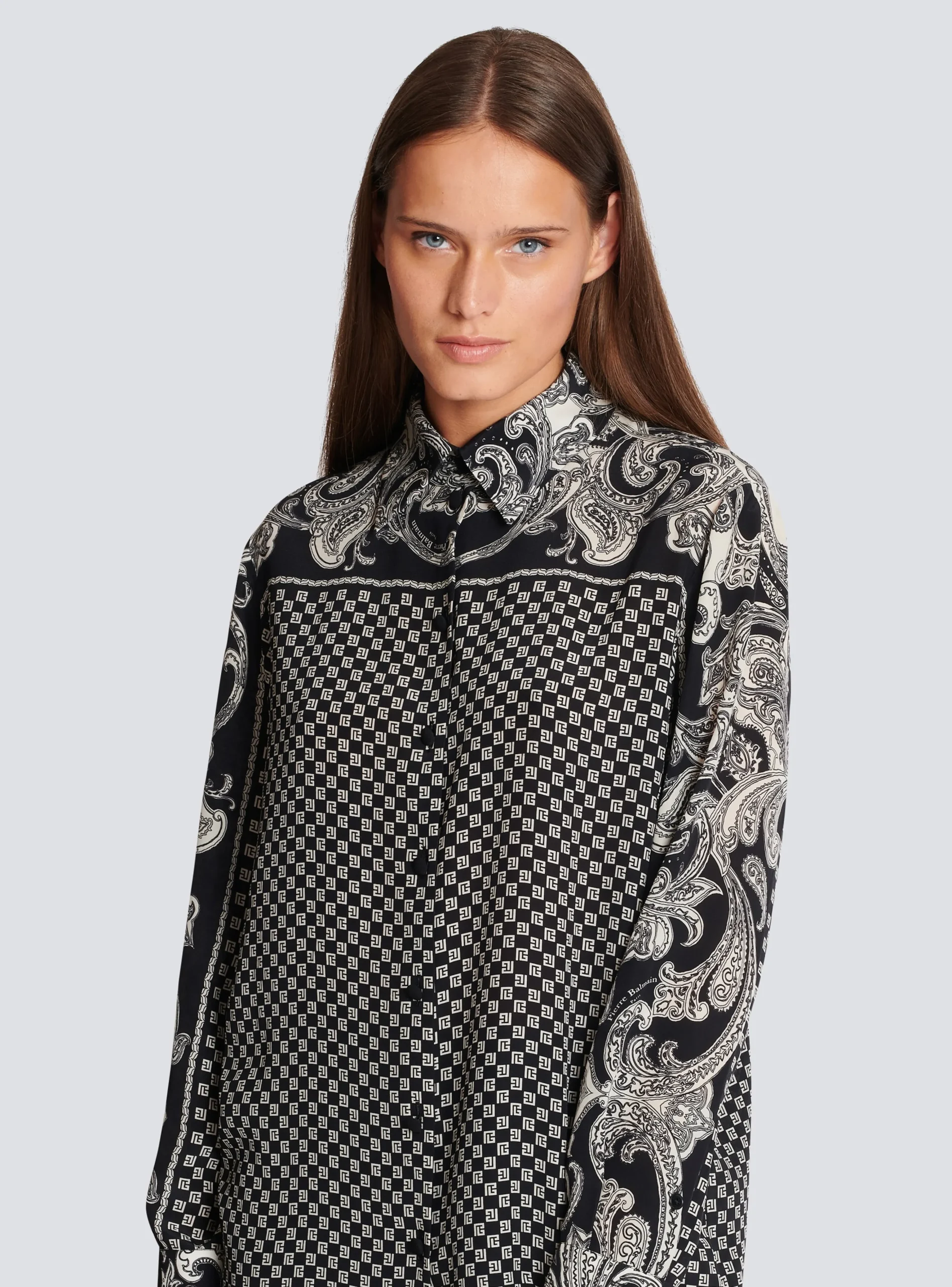 Paisley And Mini Monogram Printed Silk Shirt-Balmain Cheap