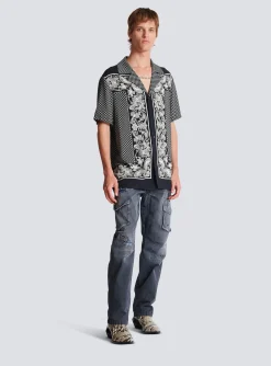 Paisley And Mini Monogram Printed Silk Shirt-Balmain Online