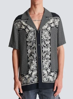 Paisley And Mini Monogram Printed Silk Shirt-Balmain Online