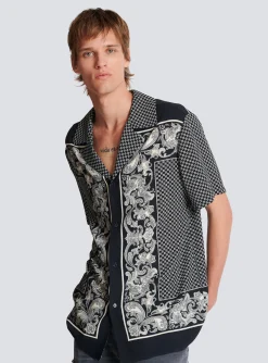 Paisley And Mini Monogram Printed Silk Shirt-Balmain Online