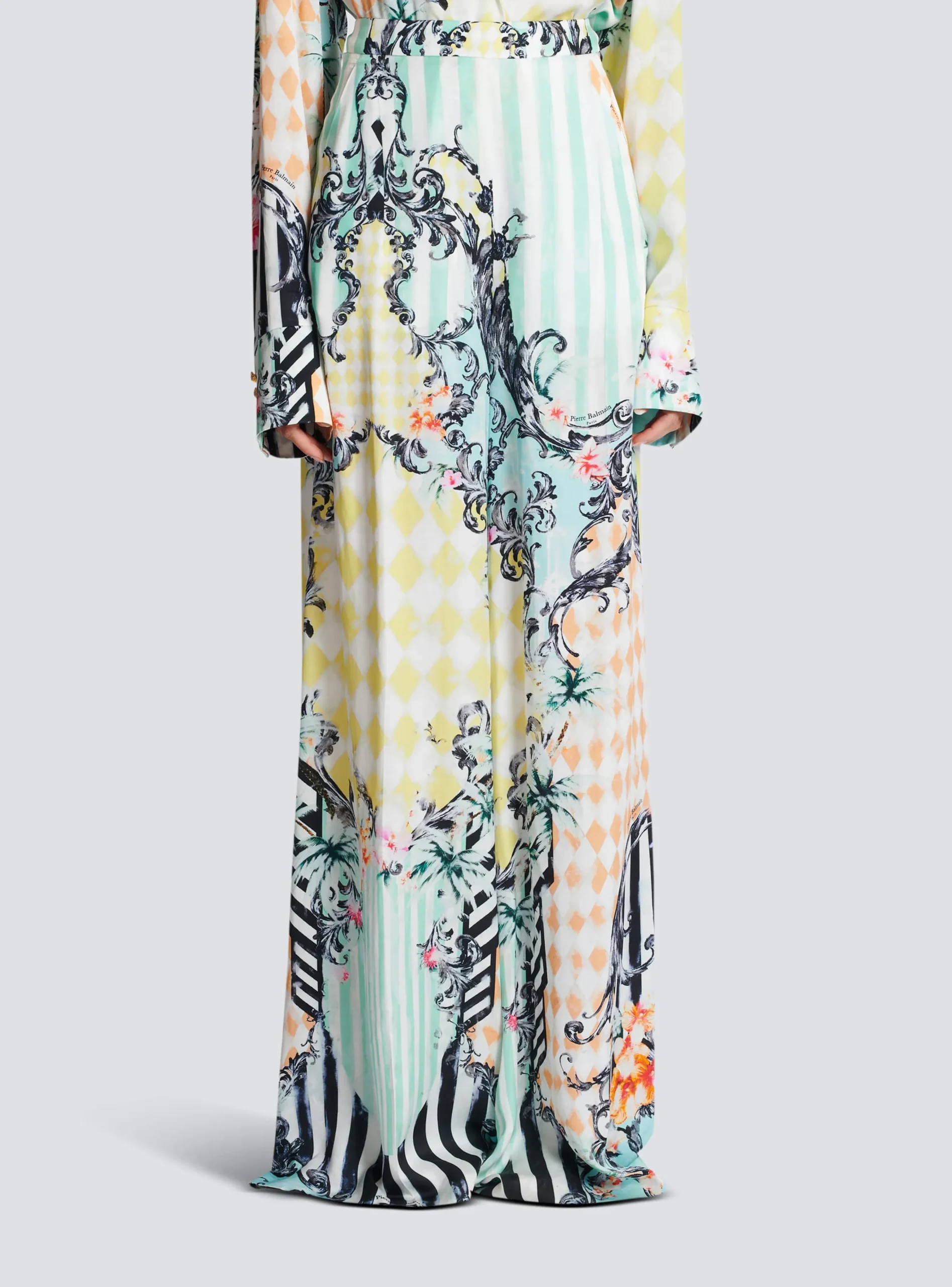 Palazzo Trousers With Baroque Print-Balmain Discount