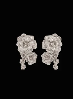 Palladium Rose Earrings Set With Crystals-Balmain Outlet