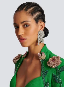 Palladium Rose Earrings Set With Crystals-Balmain Outlet