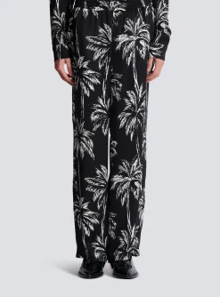 Palm Print Satin Pyjama Trousers-Balmain Shop