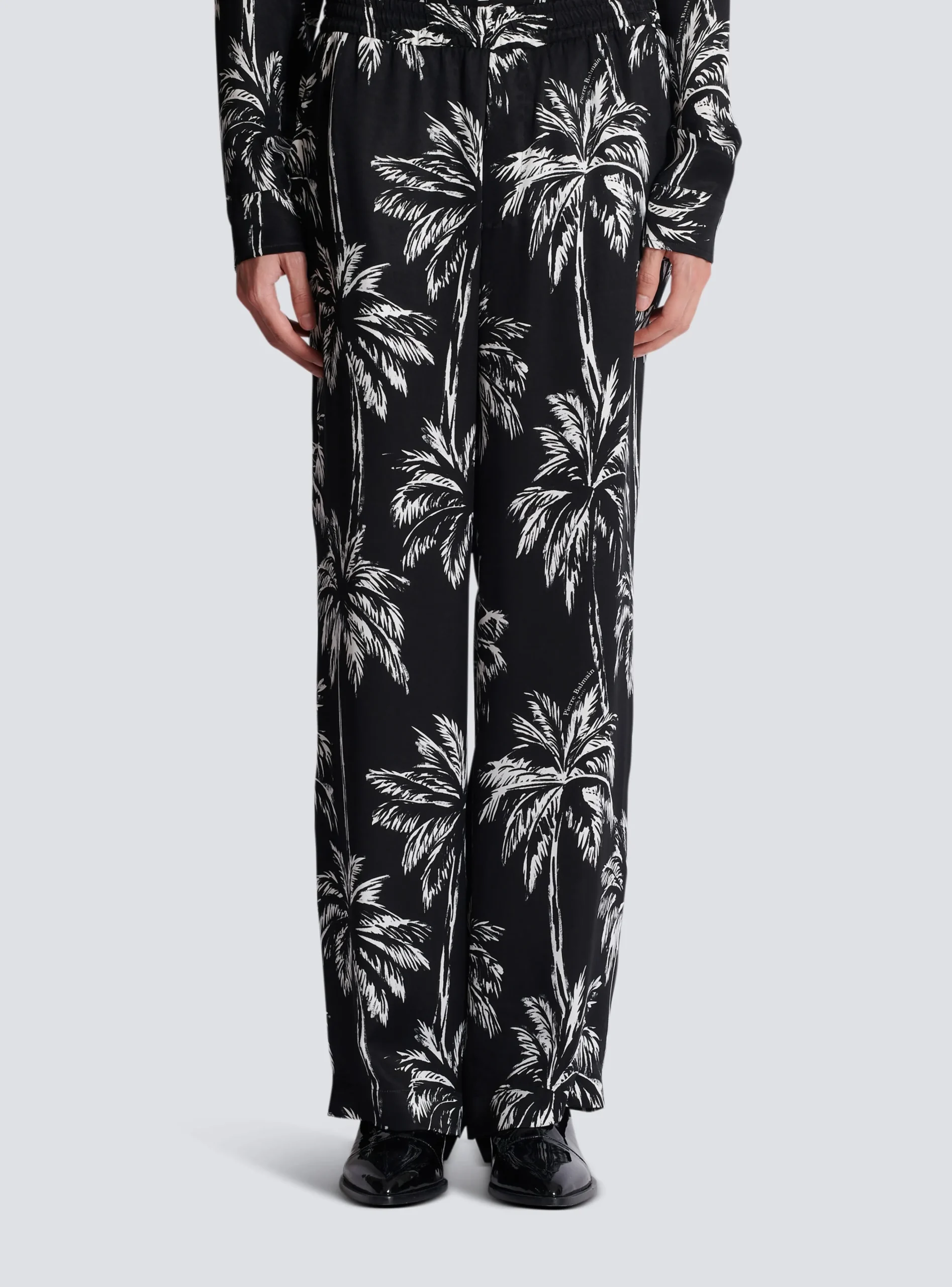 Palm Print Satin Pyjama Trousers-Balmain Shop