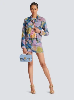 Pastel Roses Printed Denim Skirt-Balmain Cheap