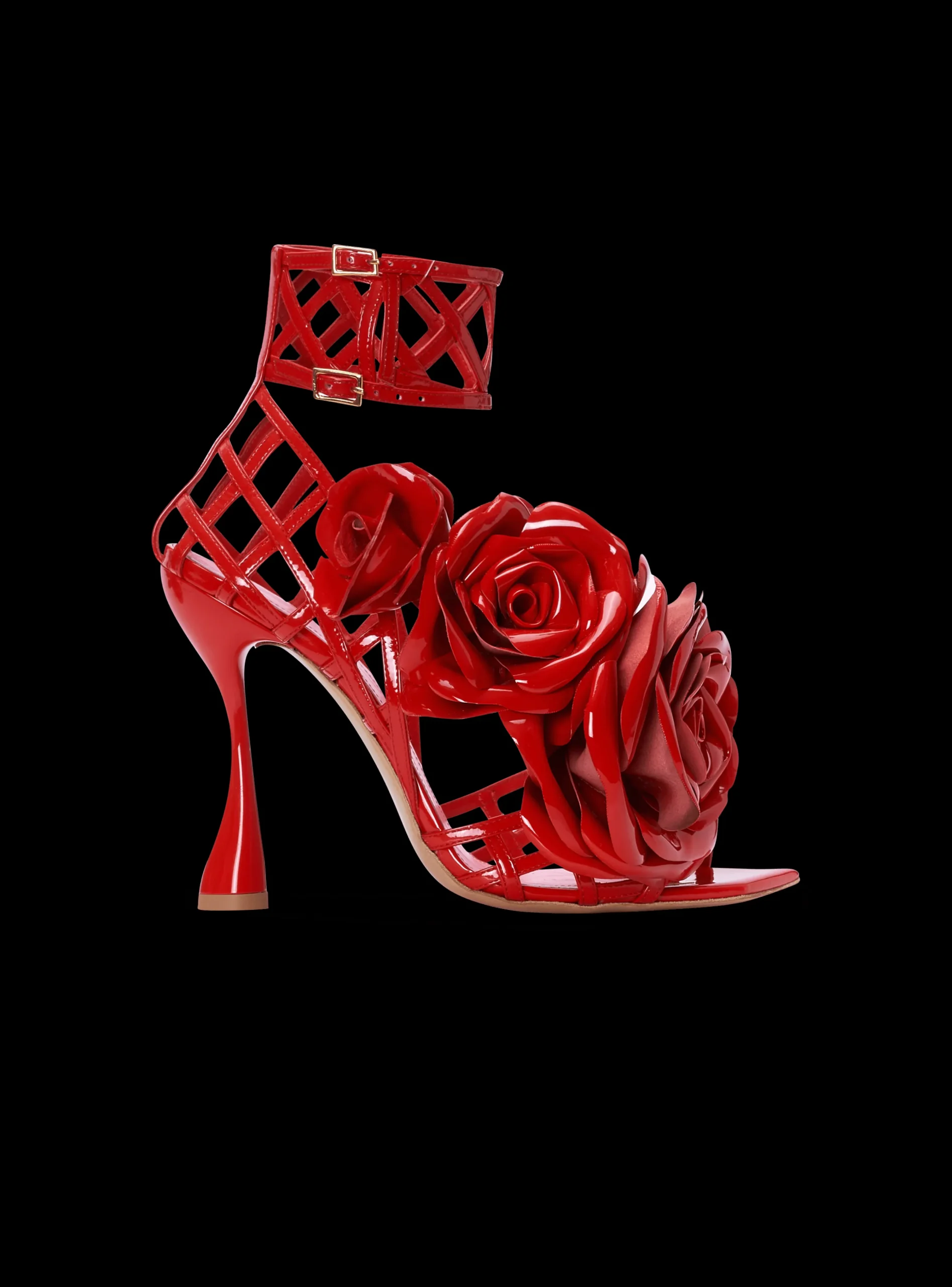 Patent Leather Eden Sandals With Openwork Grid And Flowers-Balmain Fashion