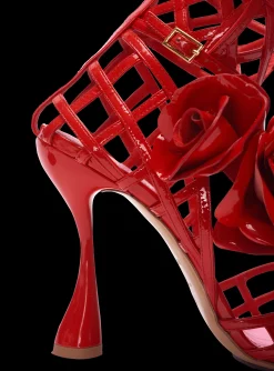 Patent Leather Eden Sandals With Openwork Grid And Flowers-Balmain Fashion
