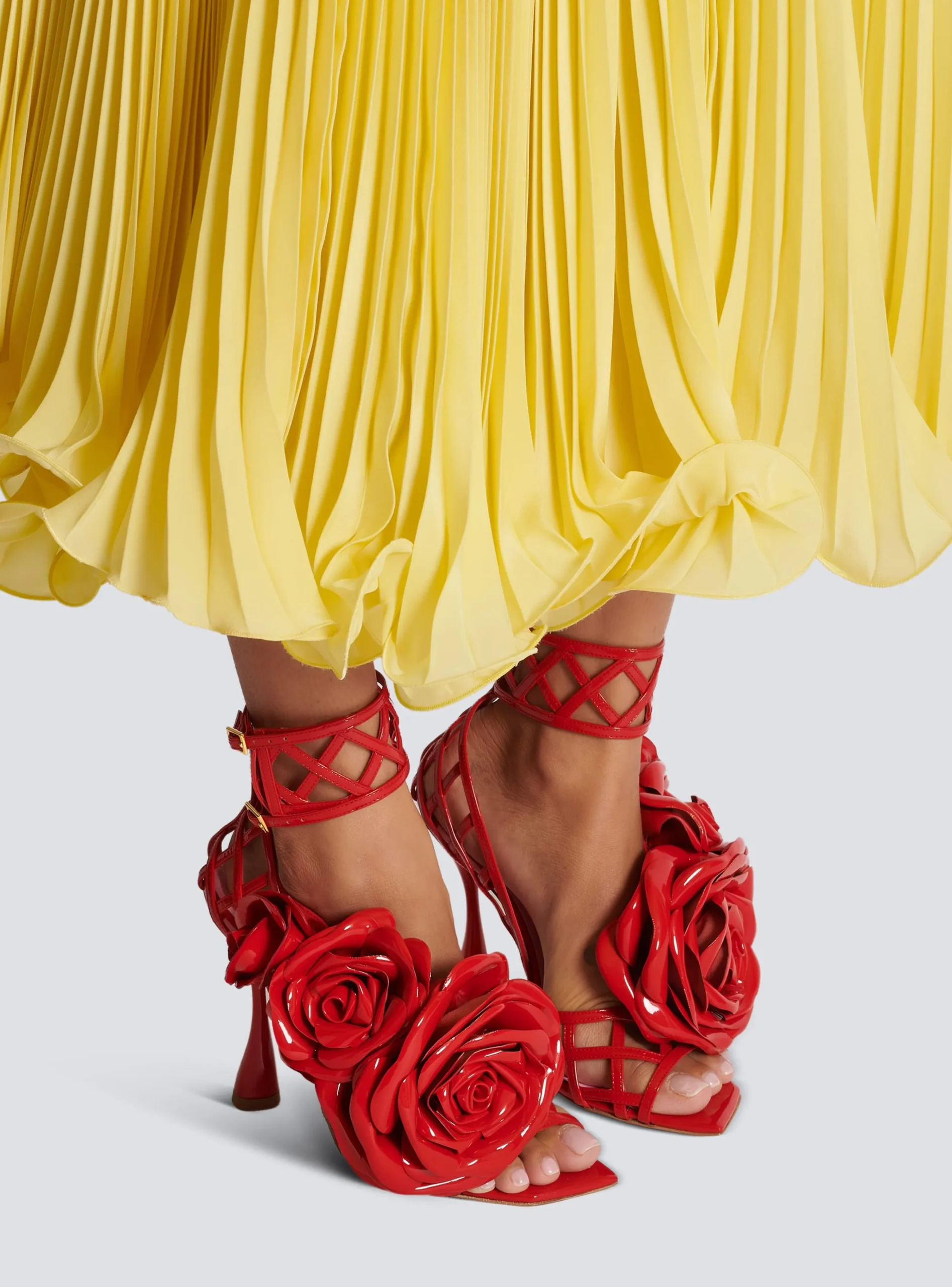 Patent Leather Eden Sandals With Openwork Grid And Flowers-Balmain Fashion
