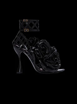 Patent Leather Eden Sandals With Openwork Grid And Flowers-Balmain Cheap