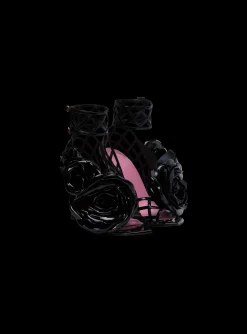 Patent Leather Eden Sandals With Openwork Grid And Flowers-Balmain Cheap
