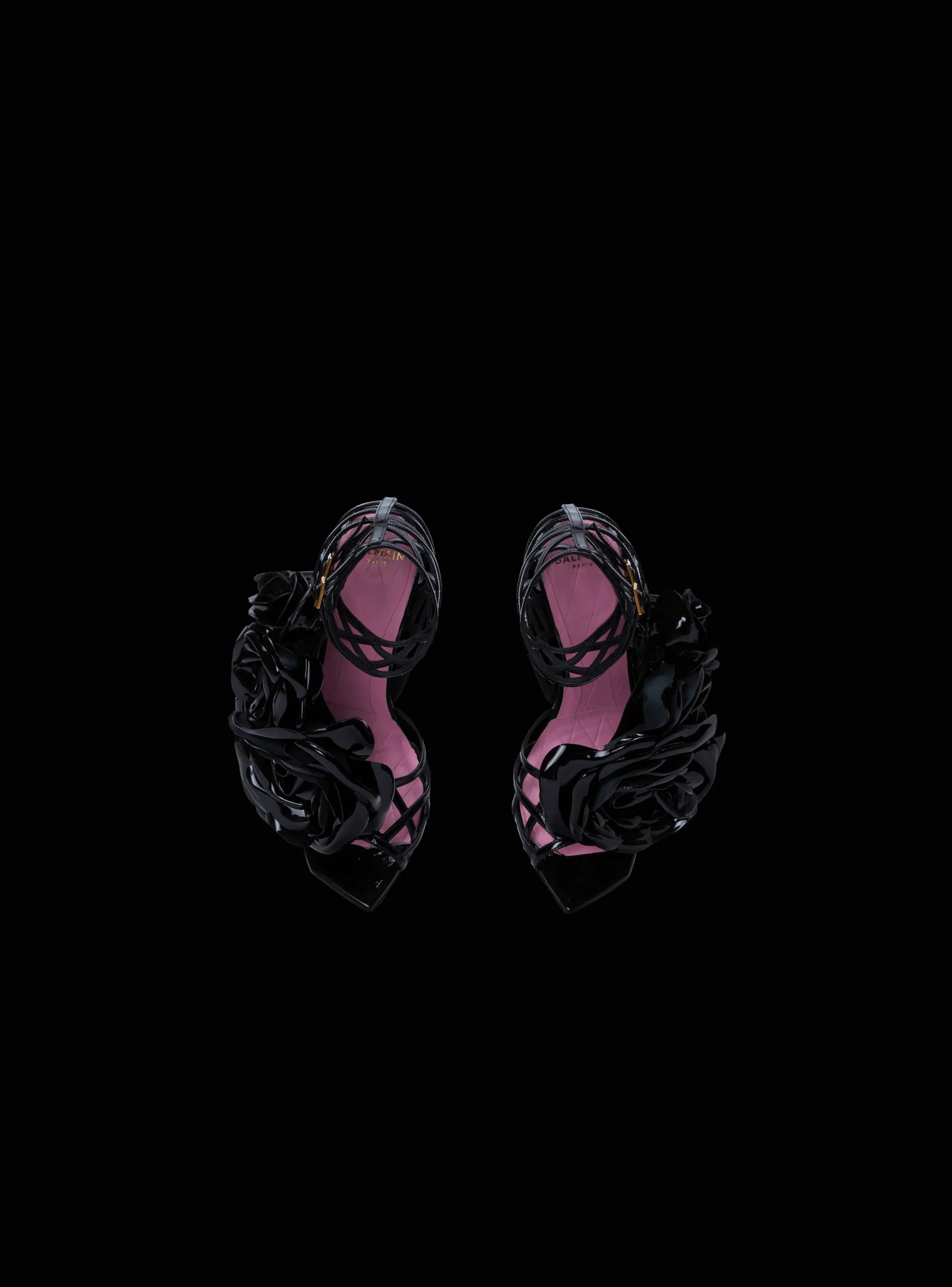 Patent Leather Eden Sandals With Openwork Grid And Flowers-Balmain Cheap