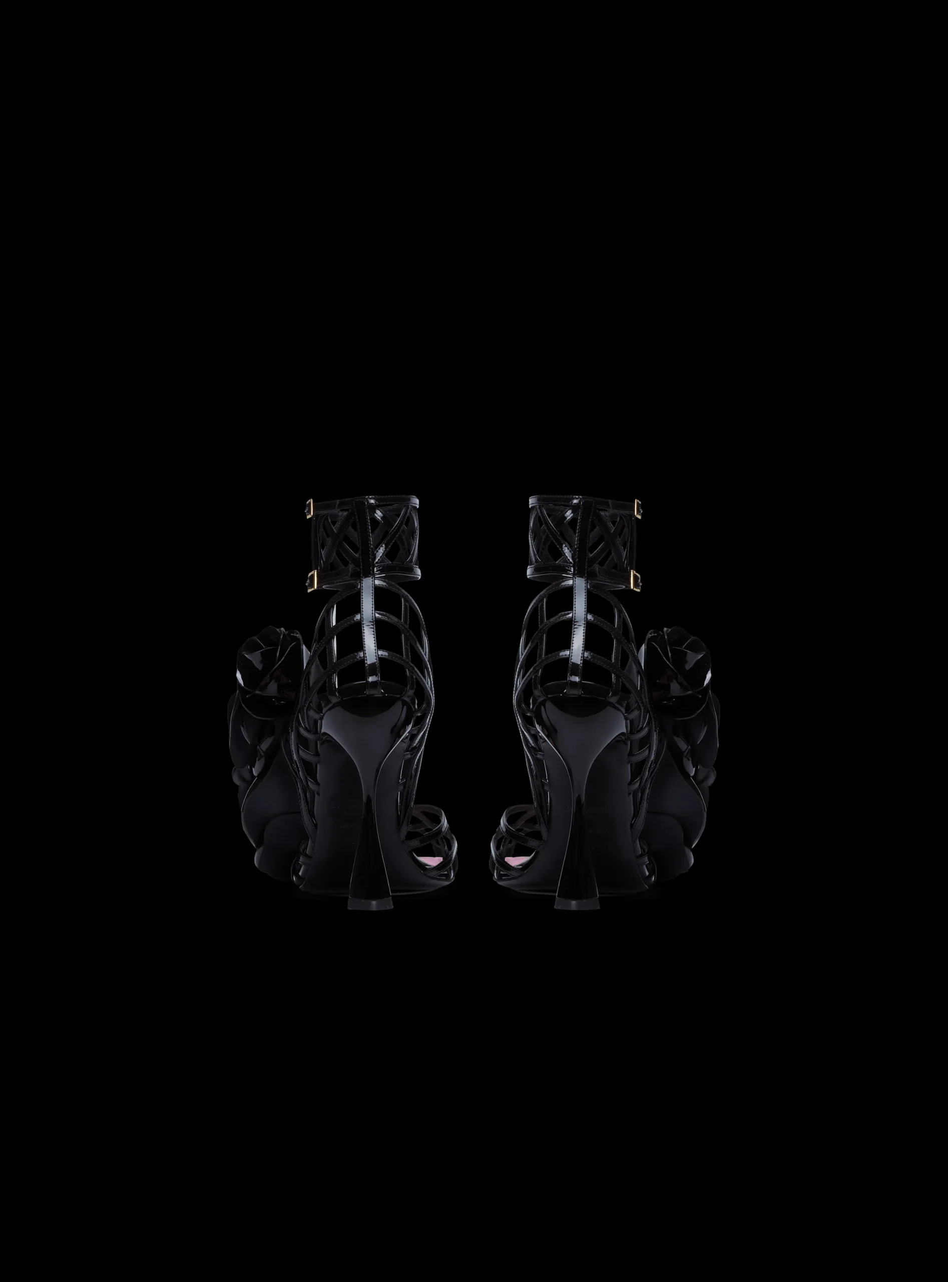 Patent Leather Eden Sandals With Openwork Grid And Flowers-Balmain Cheap