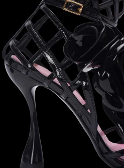 Patent Leather Eden Sandals With Openwork Grid And Flowers-Balmain Cheap