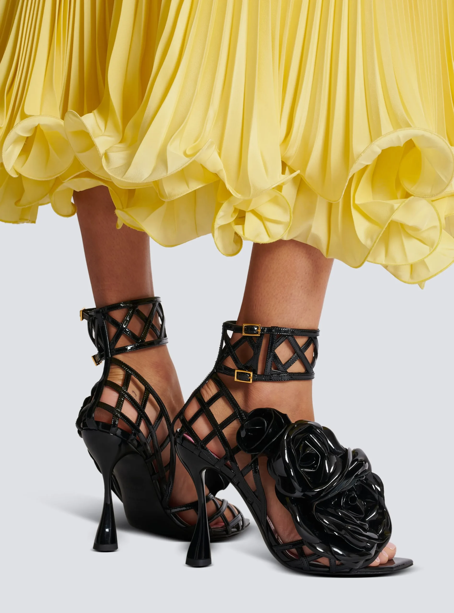 Patent Leather Eden Sandals With Openwork Grid And Flowers-Balmain Cheap