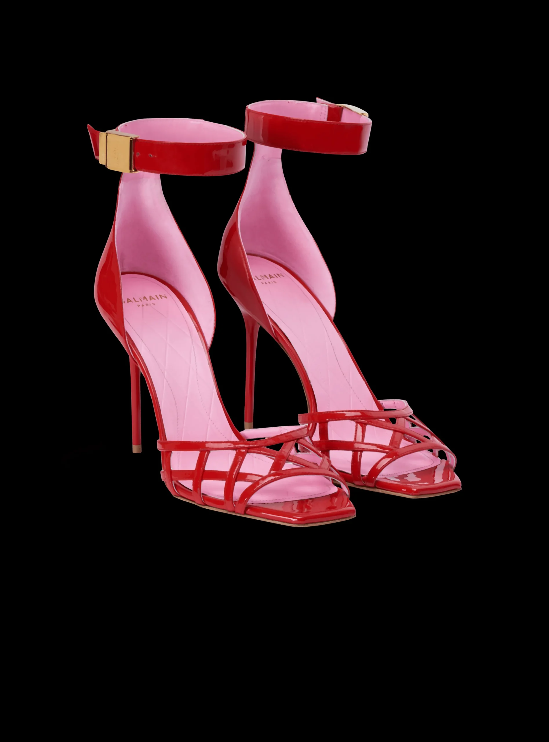Patent Leather Uma Sandals With Openwork Grid-Balmain Shop