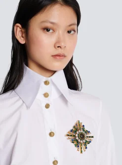 PB Lacquered Brass And Crystal Brooch-Balmain Discount