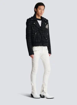 PB Signature Tweed Biker Jacket-Balmain Fashion
