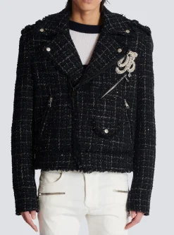 PB Signature Tweed Biker Jacket-Balmain Fashion
