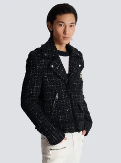 PB Signature Tweed Biker Jacket-Balmain Fashion