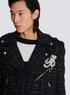 PB Signature Tweed Biker Jacket-Balmain Fashion