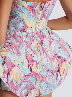 Peplum Bustier Dress With Feather Print-Balmain Cheap