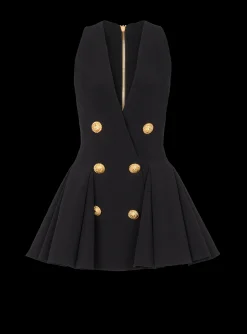 Pleated Flared Crepe Dress-Balmain Shop