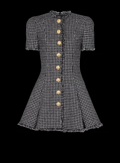 Pleated Flared Dress In Gingham Tweed-Balmain Best