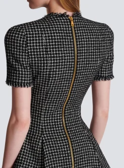 Pleated Flared Dress In Gingham Tweed-Balmain Best