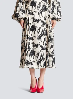 Pleated Midi Skirt In Printed Silk-Balmain Hot