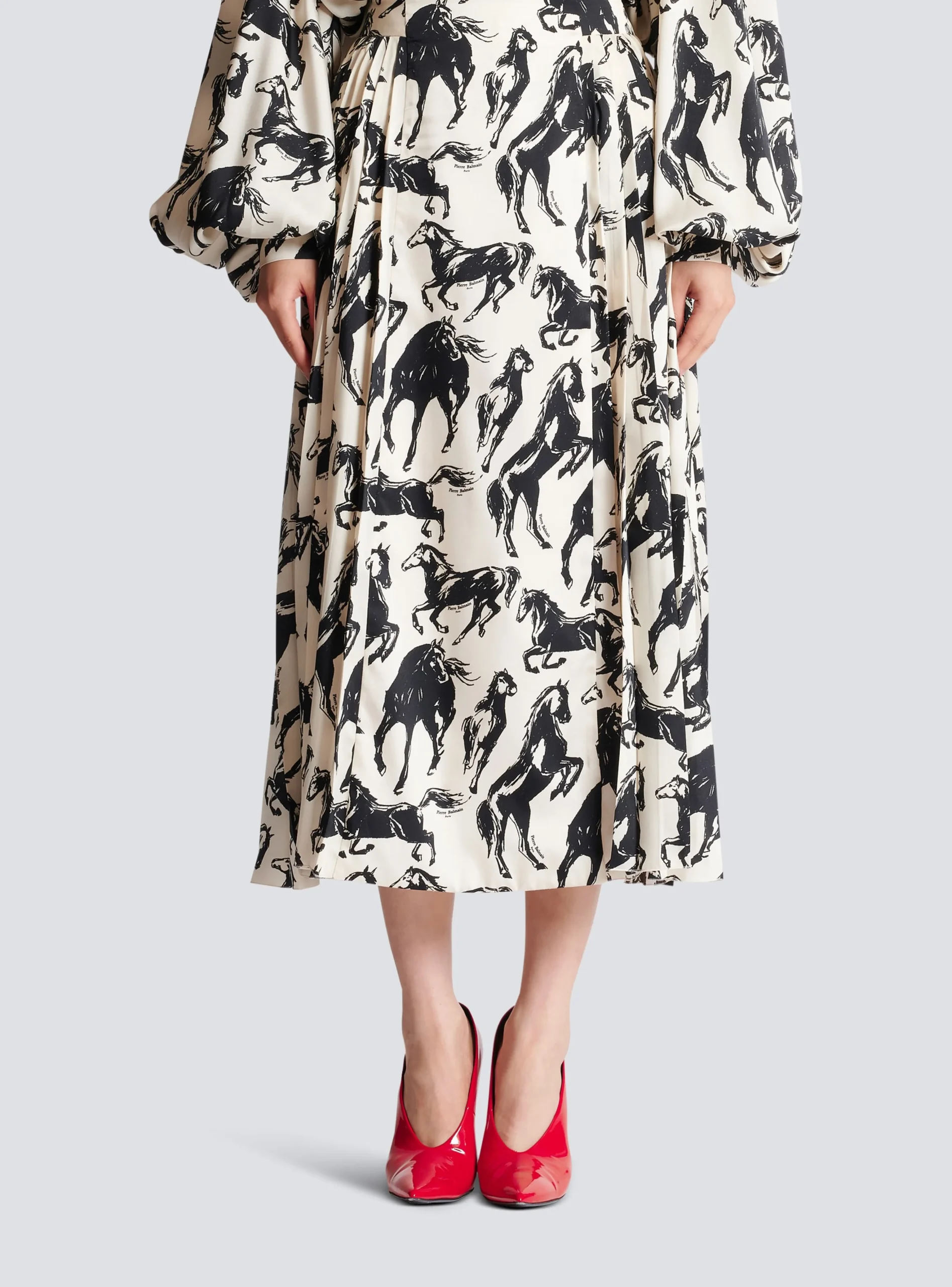 Pleated Midi Skirt In Printed Silk-Balmain Hot