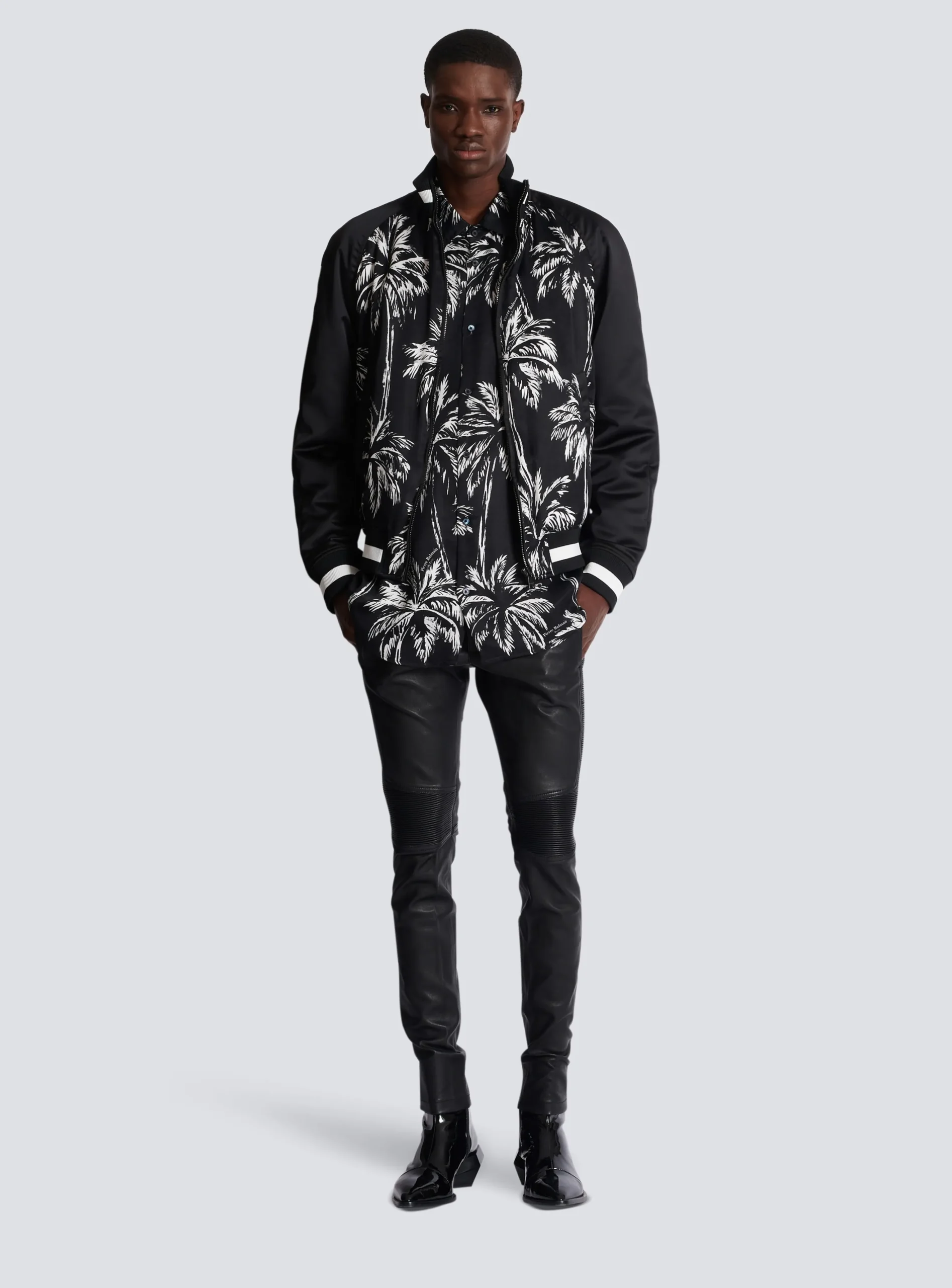 Printed Satin Palm Tree Bomber Jacket-Balmain Clearance