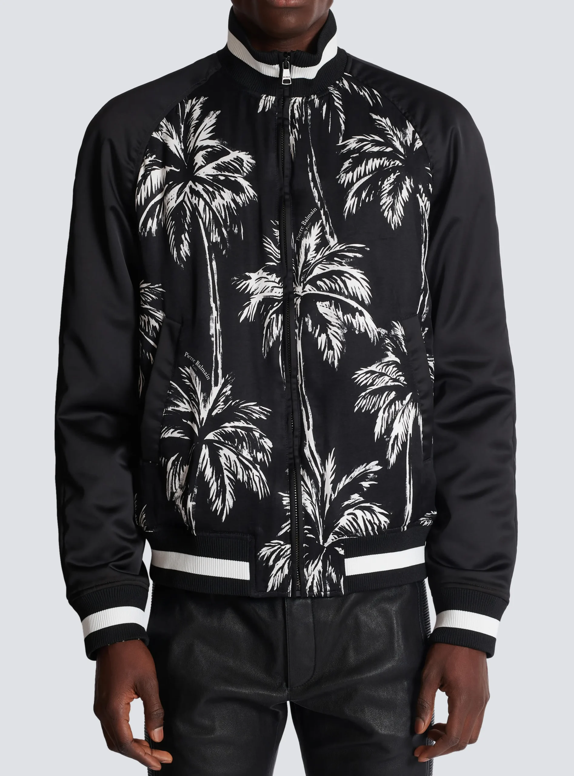 Printed Satin Palm Tree Bomber Jacket-Balmain Clearance